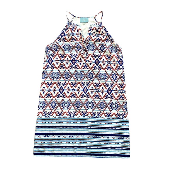 Skies Are Blue Women’s sleeveless halter geometric print shift dress, Sz L - Picture 8 of 15